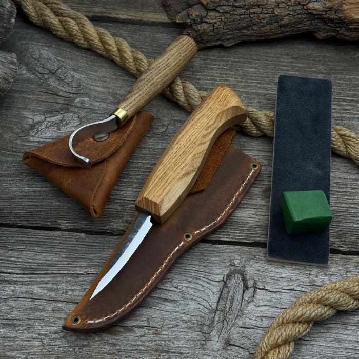3-Piece Spoon Carving Tool Set with Leather Strop - Sharky Forged Steel ...