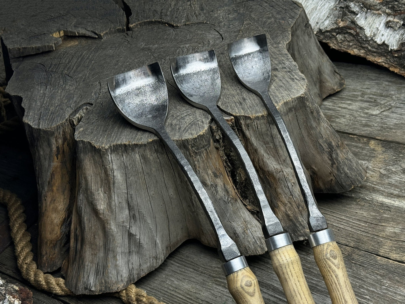 3-Piece Spoon (Short) Bent Gouge Set - Sharky Forged Steel Tools