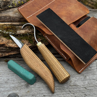 3 - Piece Wood Carving Knife Set – Whittling Knife, Hook Knife & Leather Strop - 1