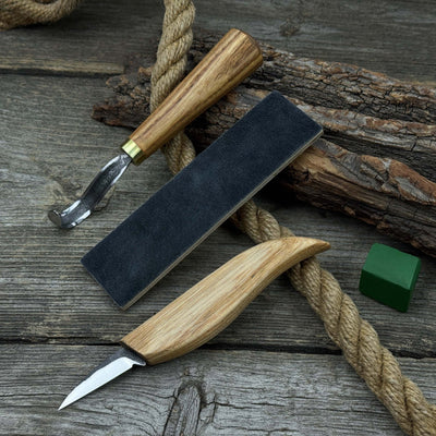 3 - Piece Wood Carving Knife Set – Whittling Knife, Hook Knife & Leather Strop - 8
