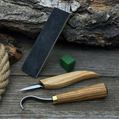 3 - Piece Wood Carving Knife Set – Whittling Knife, Hook Knife & Leather Strop - 6