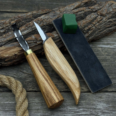 3 - Piece Wood Carving Knife Set – Whittling Knife, Hook Knife & Leather Strop - 5