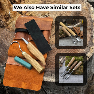 3 - Piece Wood Carving Knife Set – Whittling Knife, Hook Knife & Leather Strop - 10