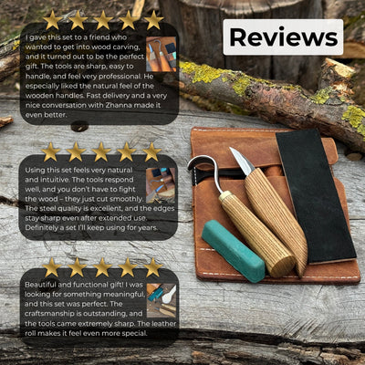 3 - Piece Wood Carving Knife Set – Whittling Knife, Hook Knife & Leather Strop - 9