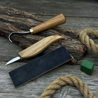 3 - Piece Wood Carving Knife Set – Whittling Knife, Hook Knife & Leather Strop - 7