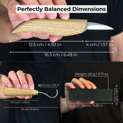 3 - Piece Wood Carving Knife Set – Whittling Knife, Hook Knife & Leather Strop - 6