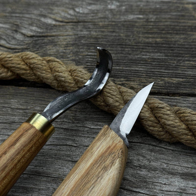 3 - Piece Wood Carving Knife Set – Whittling Knife, Hook Knife & Leather Strop - 3