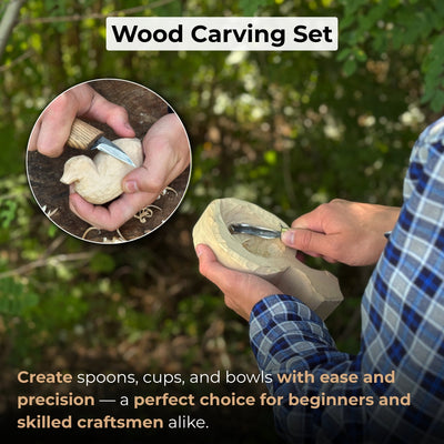 3 - Piece Wood Carving Knife Set – Whittling Knife, Hook Knife & Leather Strop - 2