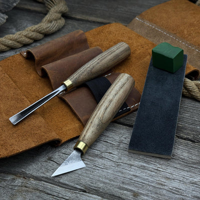 3 - Piece Wood Carving Tool Set with Leather Case - 2