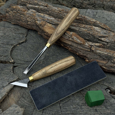 3 - Piece Wood Carving Tool Set with Leather Strop - 3