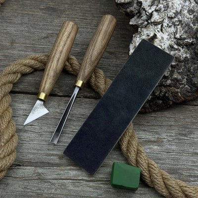 3 - Piece Wood Carving Tool Set with Leather Strop - 8