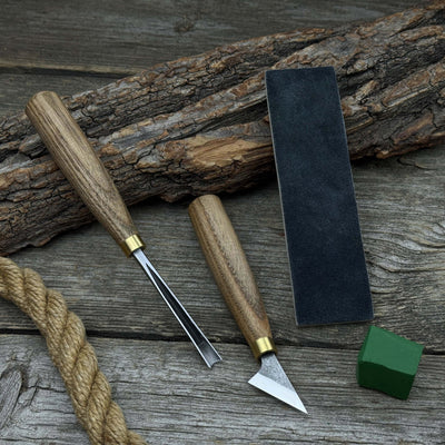 3 - Piece Wood Carving Tool Set with Leather Strop - 4