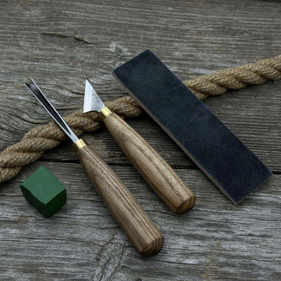 3 - Piece Wood Carving Tool Set with Leather Strop - 1
