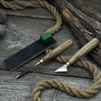 3 - Piece Wood Carving Tool Set with Leather Strop - 9