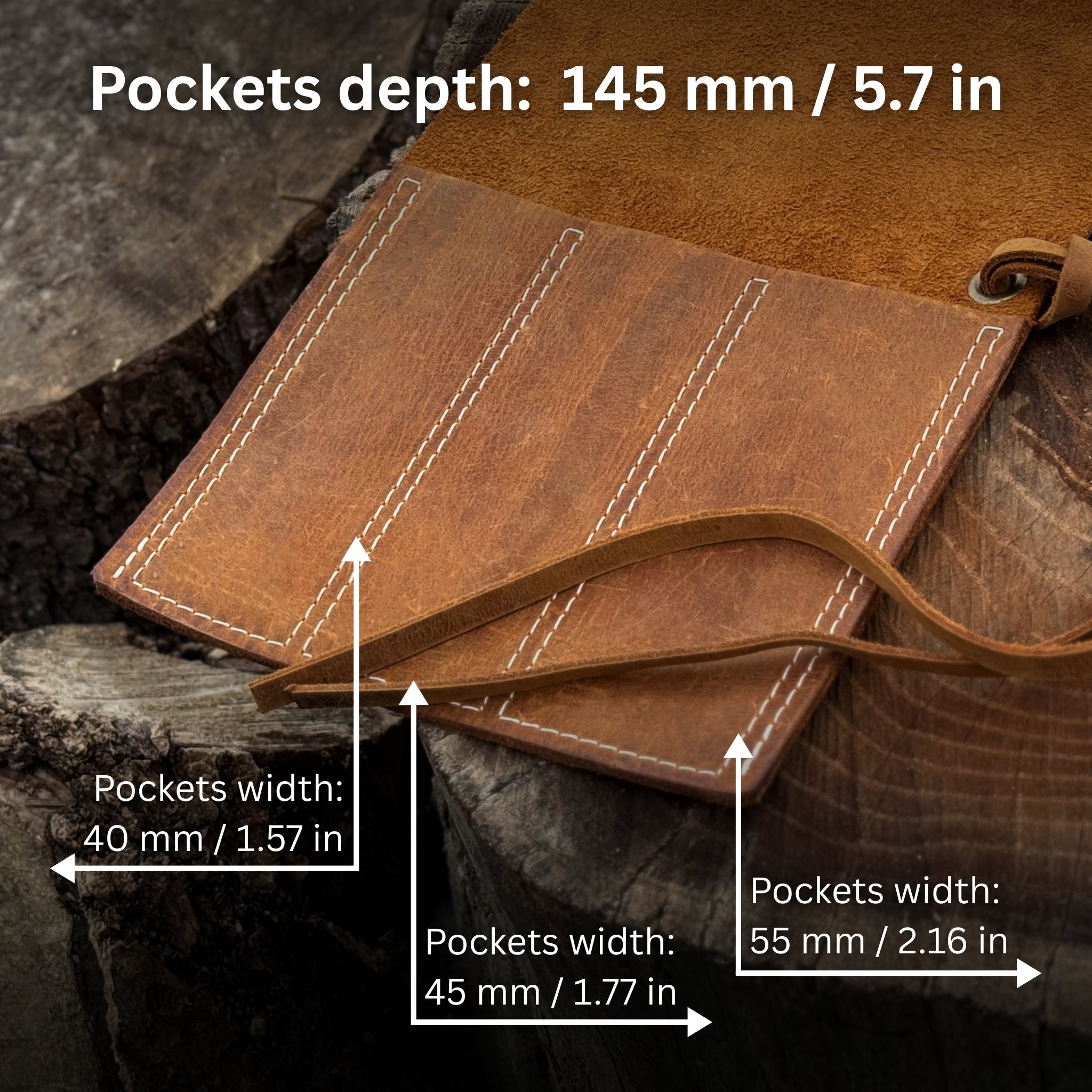 3 Pocket Leather Chisel Roll - 4