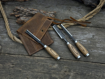 3 Pocket Leather Tool Roll for Chisels, Knives, and Small Hand Tools - 6