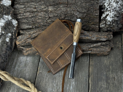 3 Pocket Leather Tool Roll for Chisels, Knives, and Small Hand Tools - 3