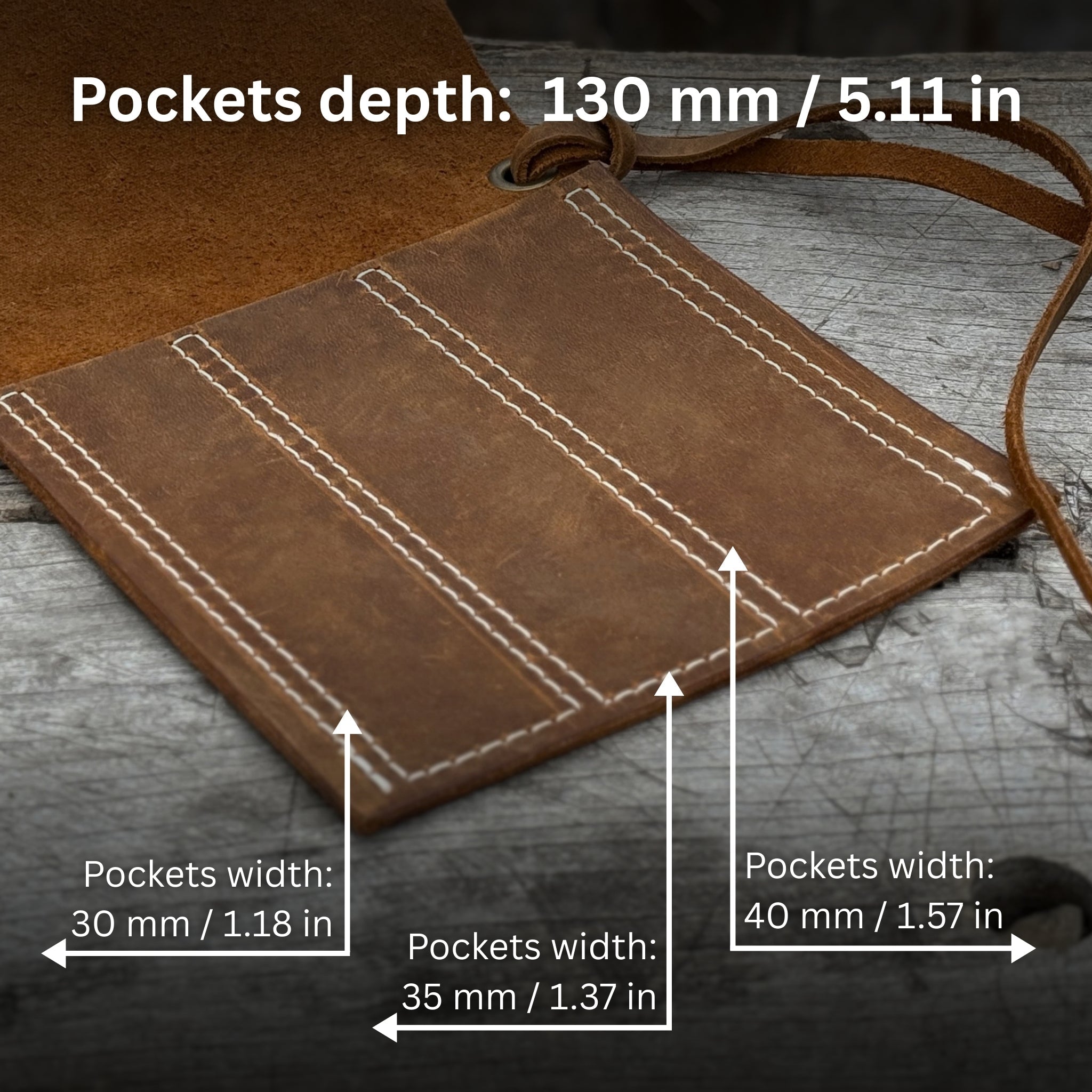 3 Pocket Leather Tool Roll for Chisels, Knives, and Small Hand Tools - 4