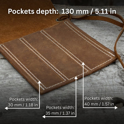 3 Pocket Leather Tool Roll for Chisels, Knives, and Small Hand Tools - 4