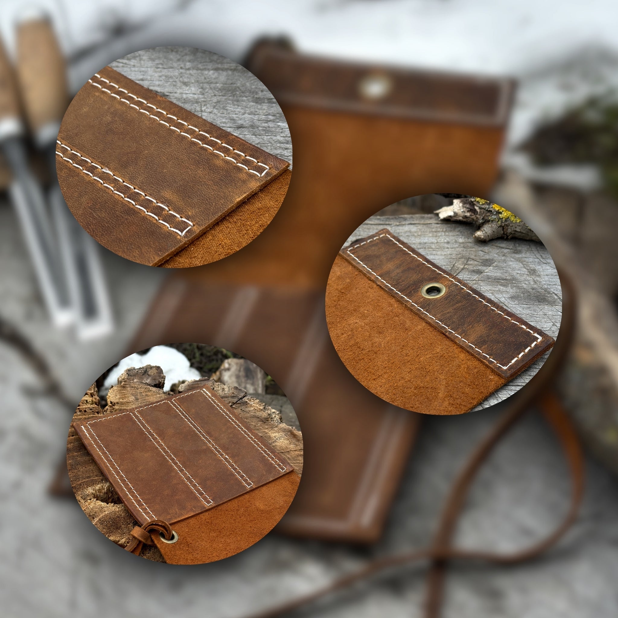 3 Pocket Leather Tool Roll for Chisels, Knives, and Small Hand Tools - 7