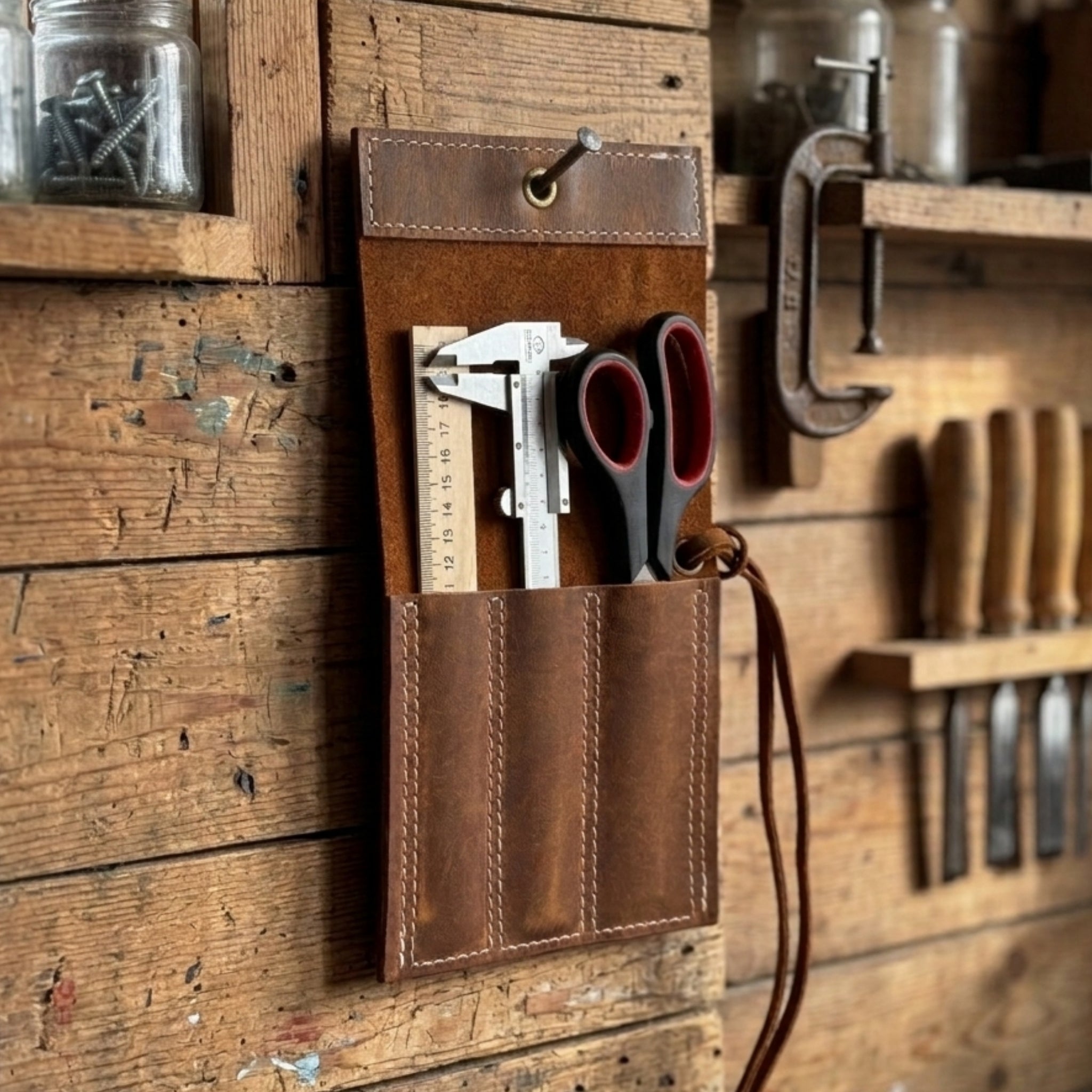 3 Pocket Leather Tool Roll for Chisels, Knives, and Small Hand Tools - 8