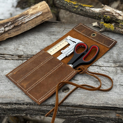 3 Pocket Leather Tool Roll for Chisels, Knives, and Small Hand Tools - 1