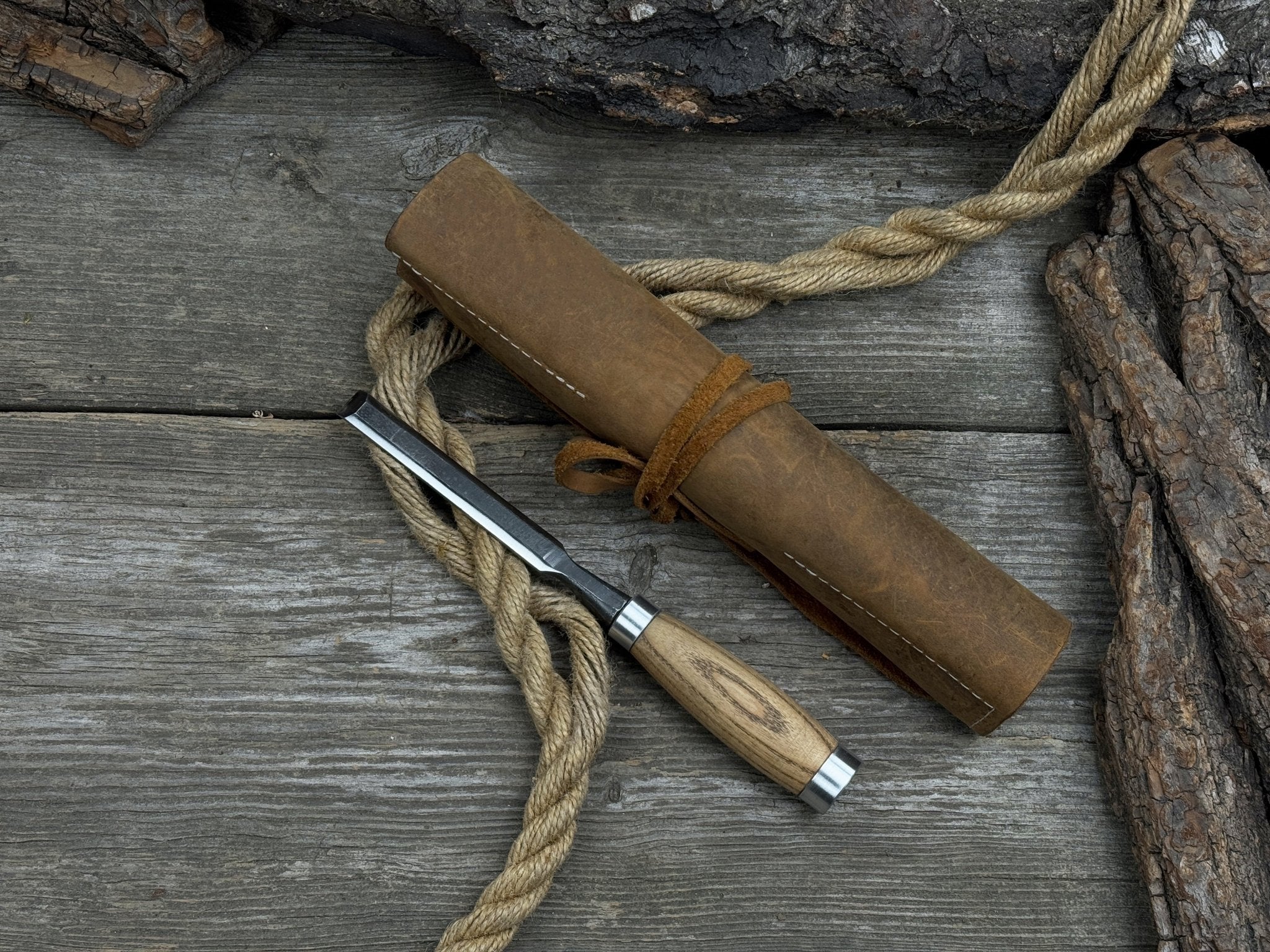 3 Pocket Leather Tool Roll - 6