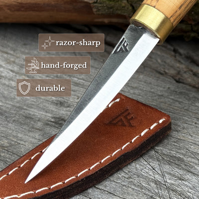 Whittling Sloyd Knife with Leather Sheath, 7.5 cm (2.95 inches)