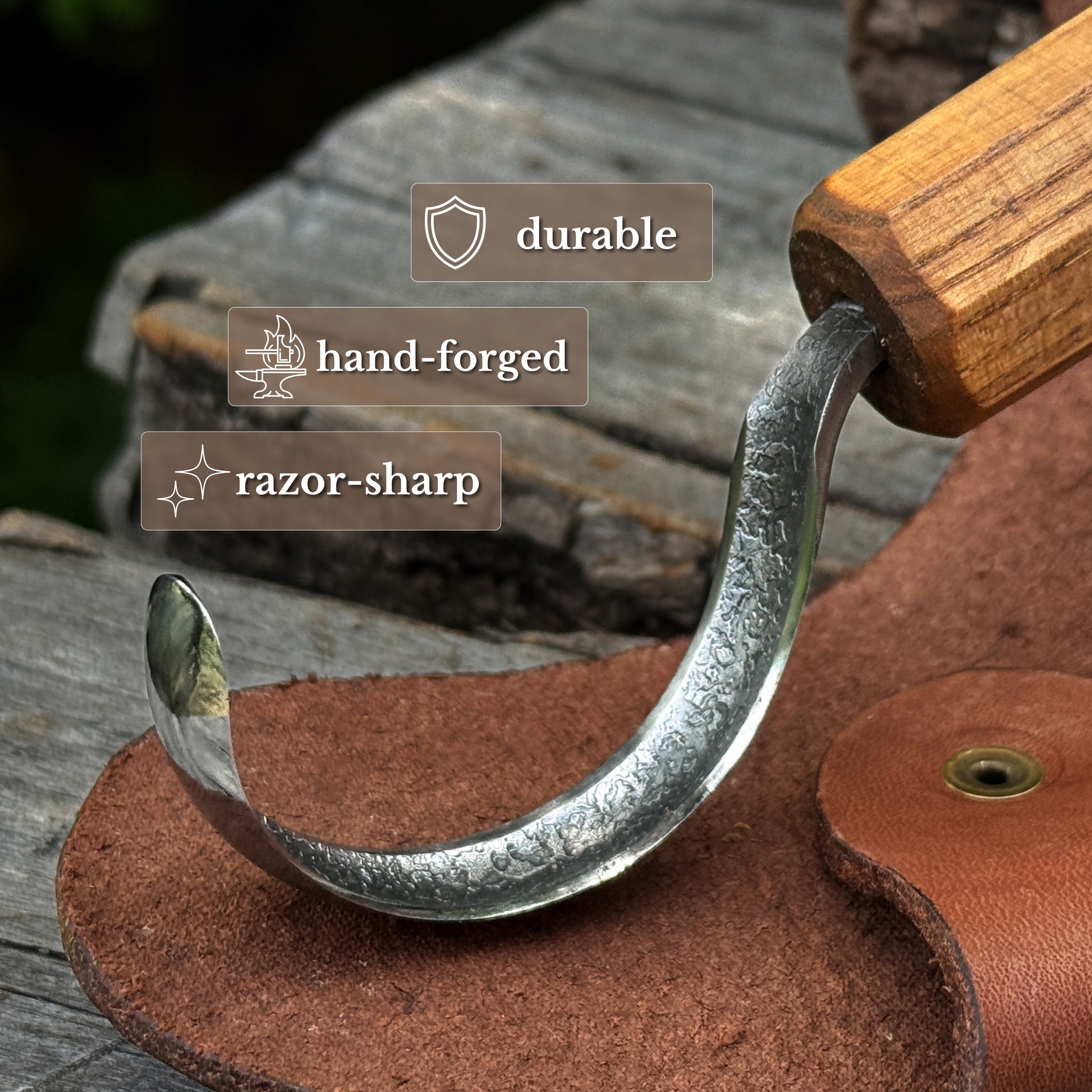 Spoon Carving Hook Knife with Leather Sheath, Blade 6.5 cm (2.56 inches)