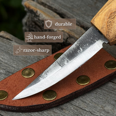 Sloyd Carving Knife with Leather Sheath, Blade 7 cm (2.76 inches)