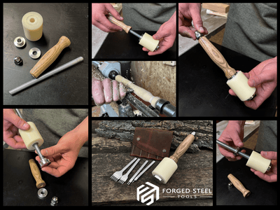 4 - Piece Diamond Style Leather Pricking Iron and Leather Nylon Hammer - 5