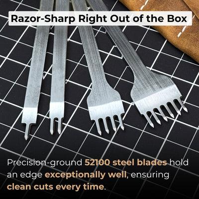 4-Piece Diamond Style Leather Pricking Iron and Leather Nylon Hammer - 4