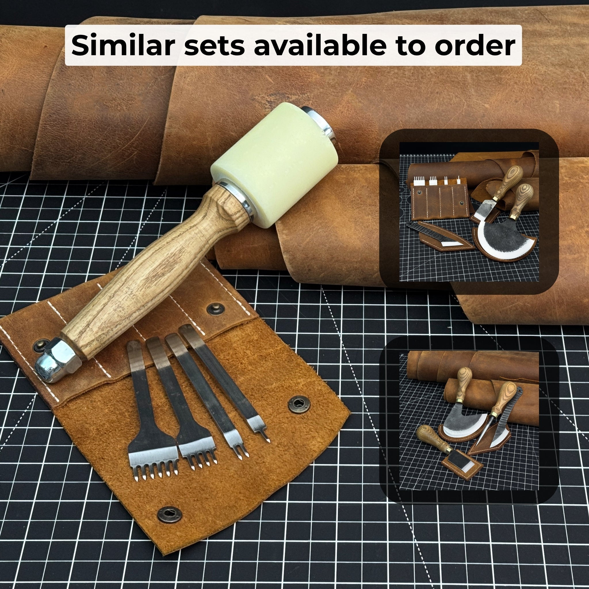 4-Piece Diamond Style Leather Pricking Iron and Leather Nylon Hammer - 11