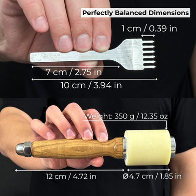 4-Piece Diamond Style Leather Pricking Iron and Leather Nylon Hammer - 7