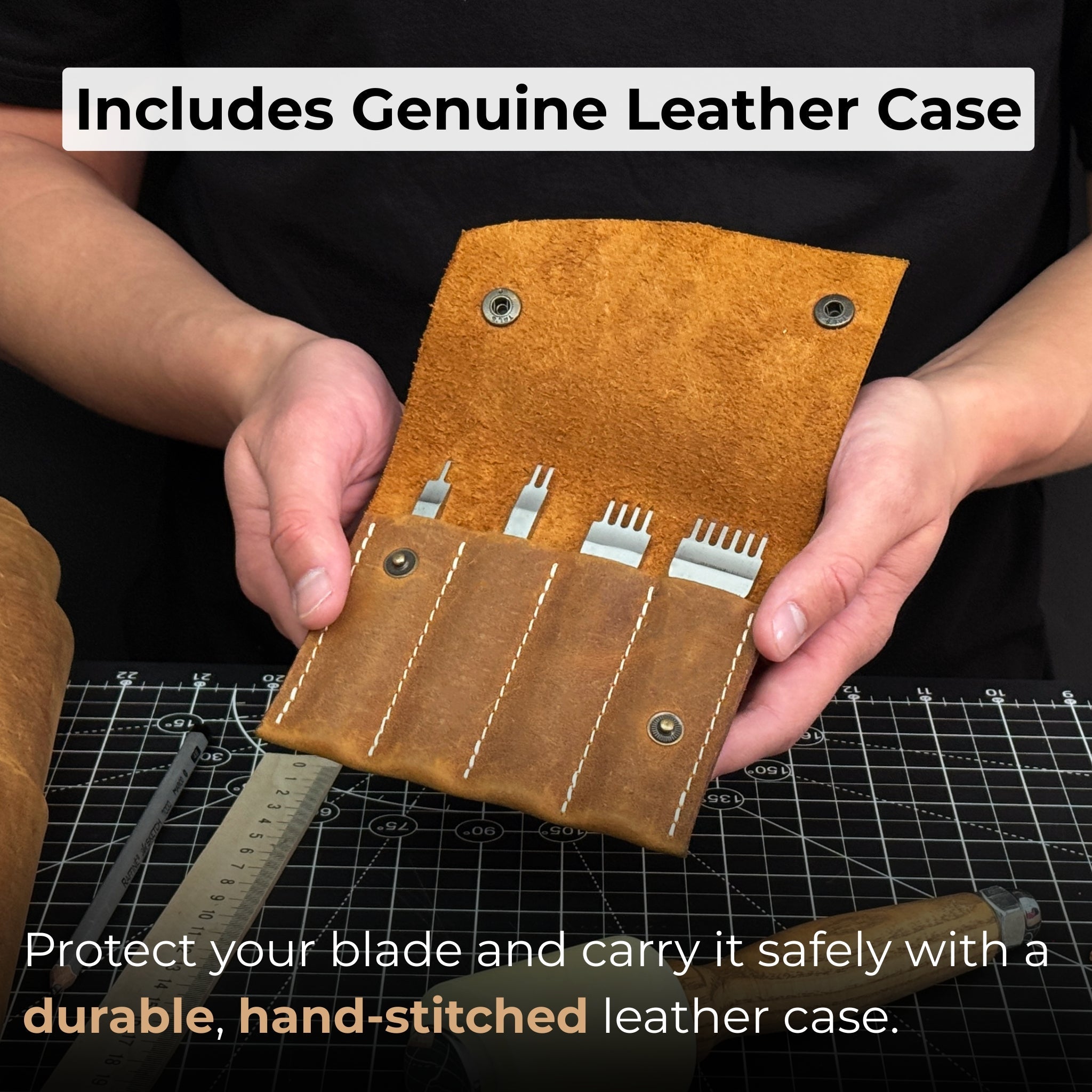 4-Piece Diamond Style Leather Pricking Iron and Leather Nylon Hammer - 6