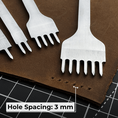 4 - Piece Diamond Style Leather Pricking Iron Set, 1, 2, 4, 6 Prongs - 4