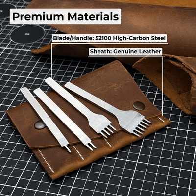 4 - Piece Diamond Style Leather Pricking Iron Set, 1, 2, 4, 6 Prongs - 7