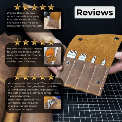 4 - Piece Diamond Style Leather Pricking Iron Set, 1, 2, 4, 6 Prongs - 9