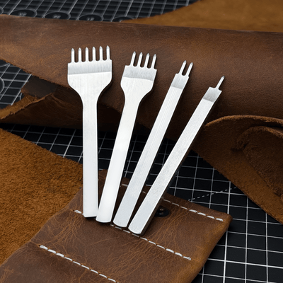 4 - Piece Diamond Style Leather Pricking Iron Set, 1, 2, 4, 6 Prongs - 1