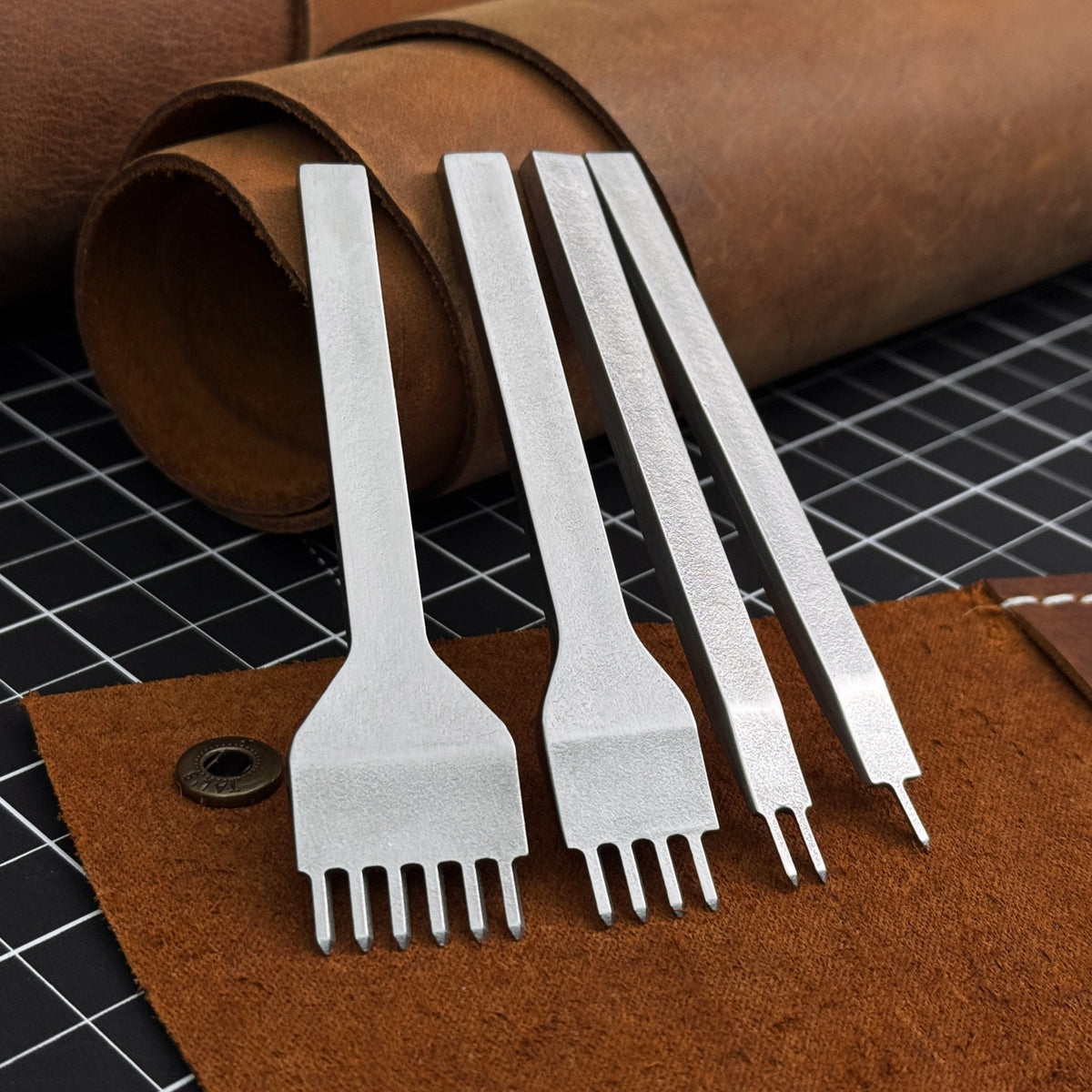 4-Piece Diamond Style Leather Pricking Iron Set, 1, 2, 4, 6 Prongs - 1