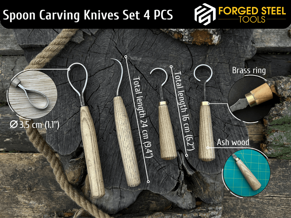 4-Piece Wood Carving Knife Set - Sharky Forged Steel Tools