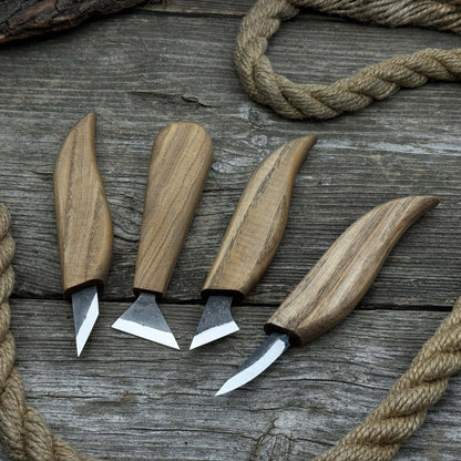 4 - Piece Hand - Forged Wood Carving Knife Set - 4