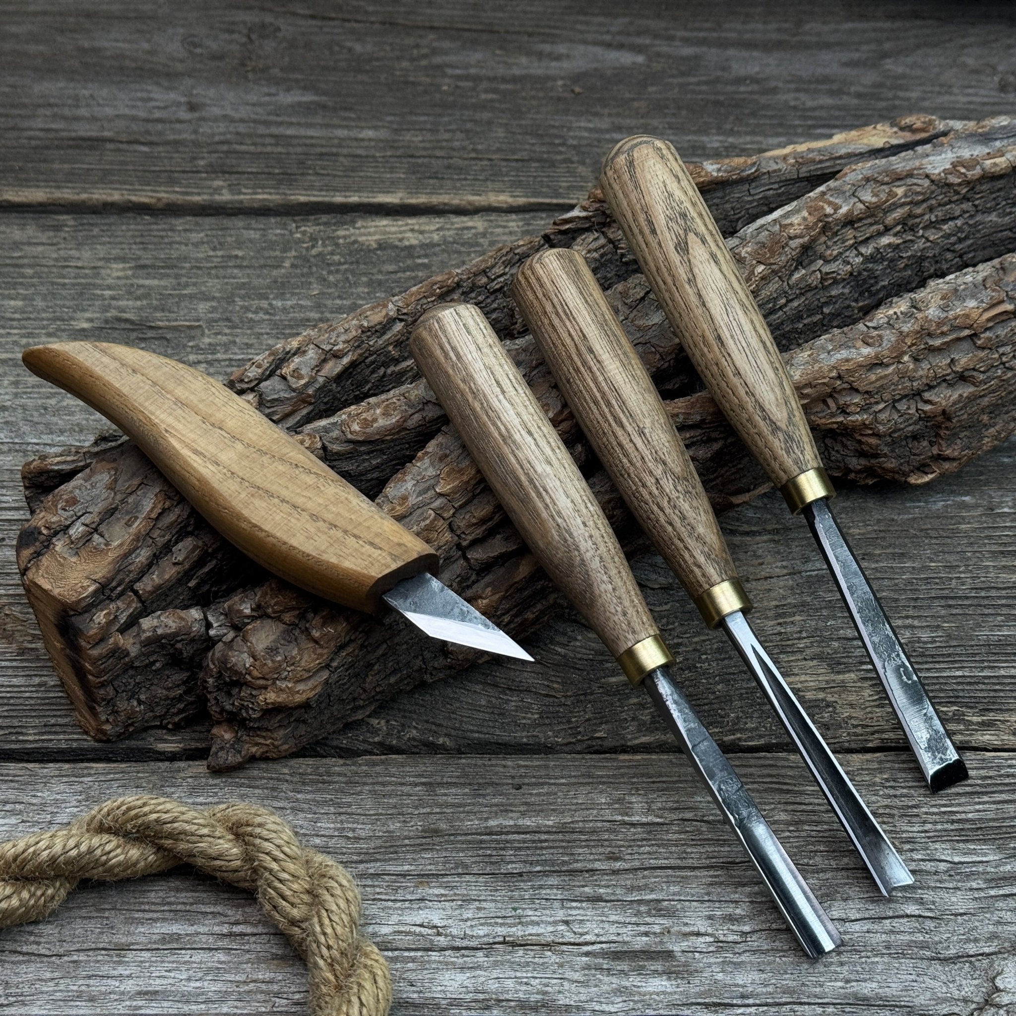 4-Piece Hand-Forged Wood Carving Tool Set - Sharky Forged Steel Tools