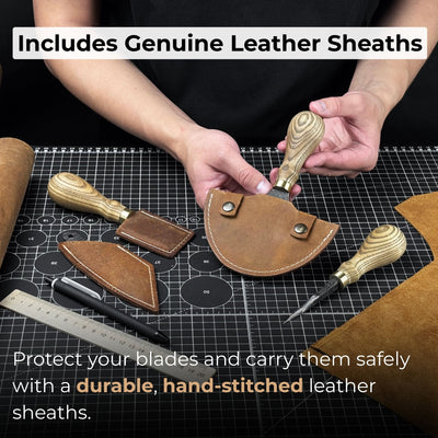 4 - Piece Leather Tool Set with Leather Sheaths - 5
