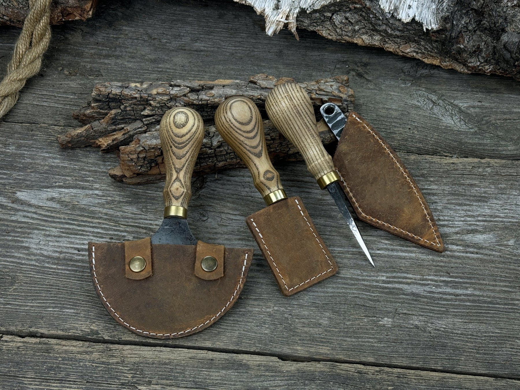 4-Piece Leather Tool Set with Leather Sheaths - Sharky Forged Steel Tools