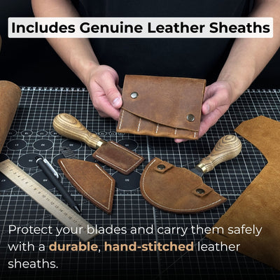 4 - Piece Leatherworking Tool Set with Leather Sheaths - 5
