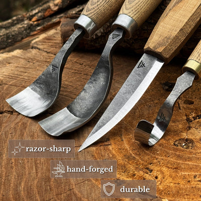 4-Piece Spoon Carving Tool Set with Leather Roll - 2