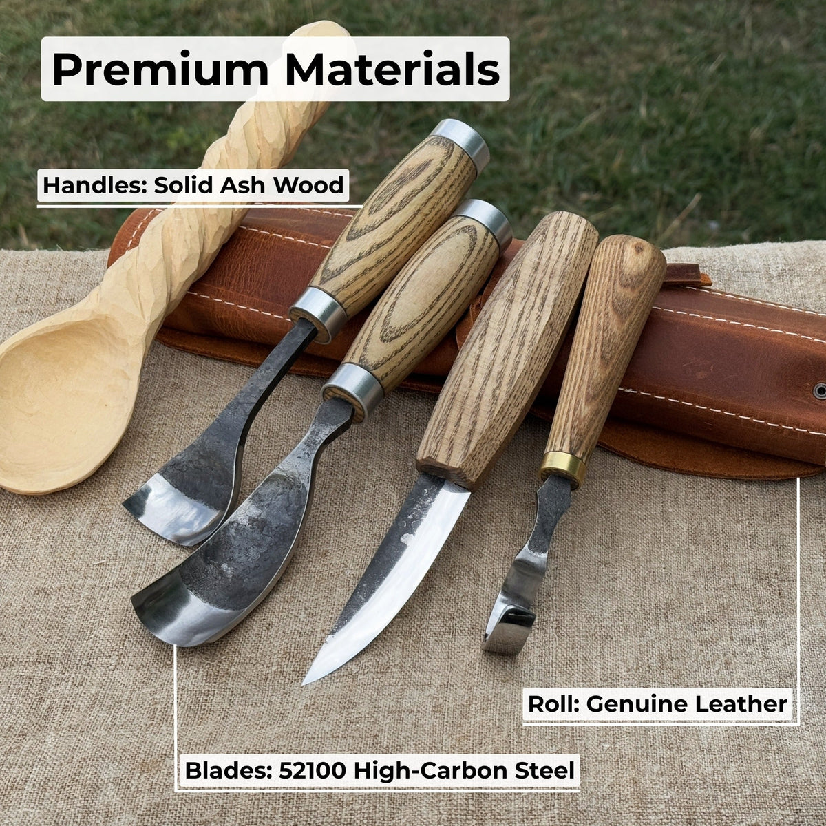 4-Piece Spoon Carving Tool Set with Leather Roll - Sharky Forged Steel ...