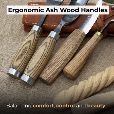 4 - Piece Spoon Carving Tool Set with Leather Roll - 4