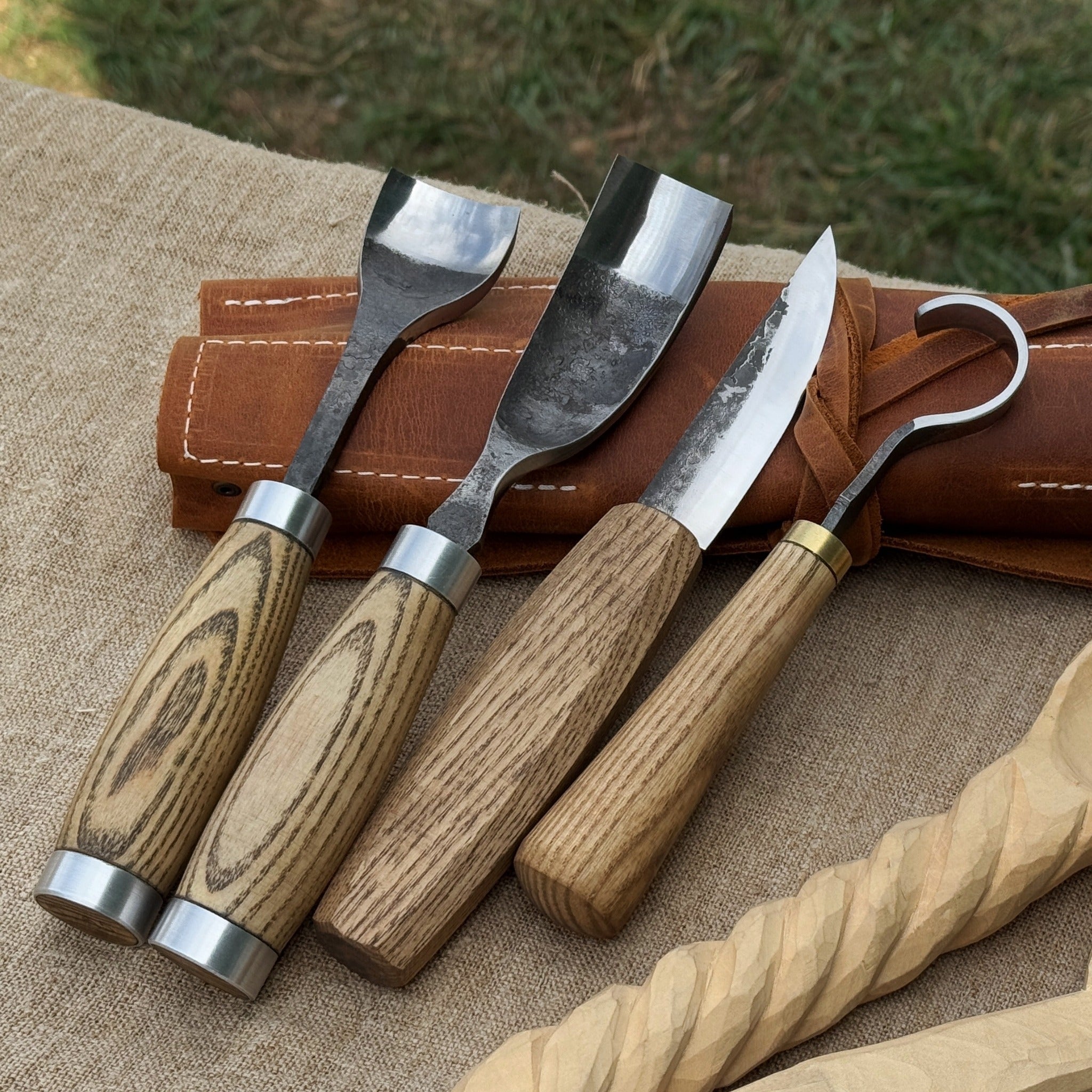 4 - Piece Spoon Carving Tool Set with Leather Roll - 1